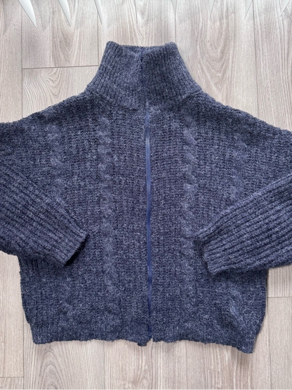 Turtleneck Zip-Front Chunky Knit Cardigan - Dark Gray